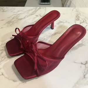 Burgundy Mesh Heel Sandals with Bow
